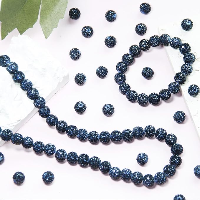100 Pcs 10mm Rhinestone Beads for Jewelry Making, Light Blue Shiny Round Shamballa Disco Baseball Necklace Beads Sparkle Crystal Clay Pave Rhinestones Bead for DIY Bracelet Earring Making Supplies