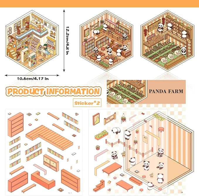 Scrapbooking Supplies Kit,DIY 3D Stickers Scene,3 Set Funny DIY Sticker Scenes,Make Your Own Cute 3D Miniature Room Scene Stickers for Adults Relief Stress Pass The Time.10-11-12