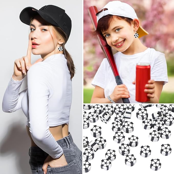 EVERMARKET 100pcs Soccer Beads Polymer Clay Football Softball Beads Charms Soccer Ball Spacer DIY Sports Bead for Necklace Bracelet Handmade Jewelry Making Accessories Supplies