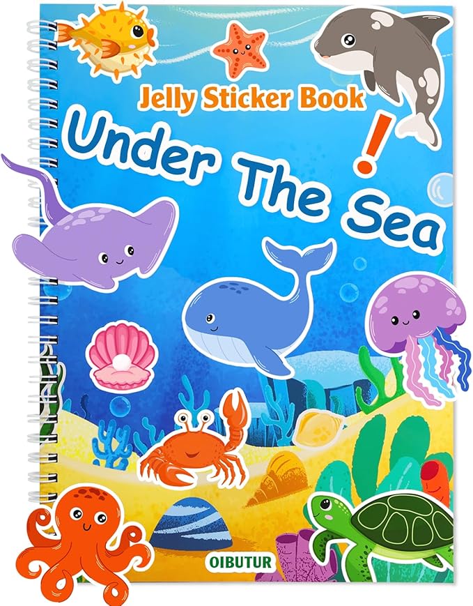 jelly sticker books for toddlers 2-4 years, under the sea stickers for kids 1-3, reusable sticker book for toddler stocking stuffers＆travel essentials plane activities (under the sea)