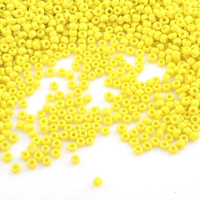 Perlin Glass Seed Beads 4mm 6/0 Round 1100pcs Mini Small Pony Spacer Beads Kit for Jewelry Making Earrings Bracelets Pendants Waist DIY Handmade (Yellow Opaque)