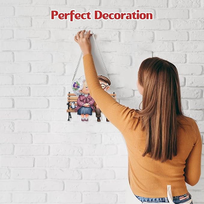 GHHKUD Love Diamond Art Hanging Kit for Adults, DIY Double Sided Diamond Painting Hanging Grandparents Kits Adults, Special Shaped Acrylic Ornaments Pendants for Window Home Garden Wall