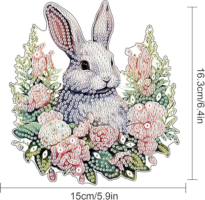 AiYuanzsh Rabbit Diamond Painting Hanging Pendant Kit, DIY 5D Acrylic Crystal Diamond Art Ornament for Window, Wall or Door, Handmade Decorative Craft Gift for Adults