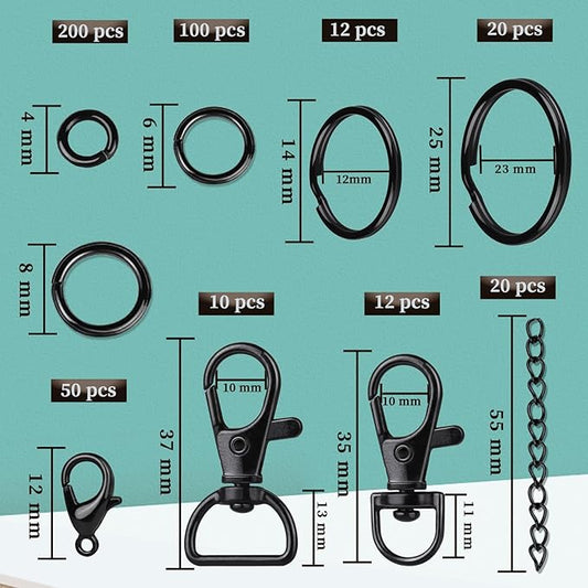 teenitor 524pcs keychain making kit, keychain craft supplies key chain clips, lanyard snap hooks， key rings and jump rings for keychain making supplies jewelry lanyard making, keychain kit black