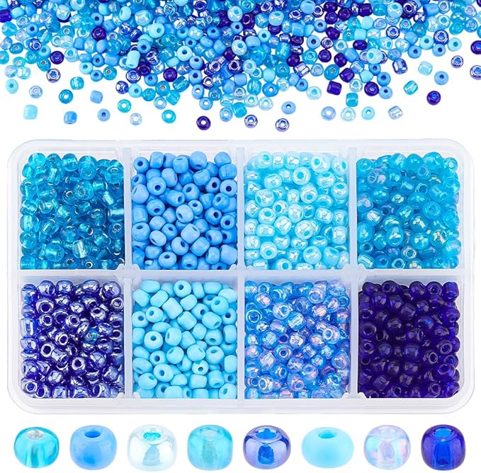PH PandaHll 6/0 Blue Seed Beads, 1900 Pcs 4mm Multicolor Beading Glass Seed Beads Waist Beads 8 Colors Round Mini Spacer Czech Beads for Jewelry Making Christmas Decoration
