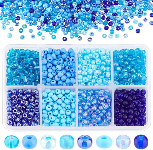 PH PandaHll 6/0 Blue Seed Beads, 1900 Pcs 4mm Multicolor Beading Glass Seed Beads Waist Beads 8 Colors Round Mini Spacer Czech Beads for Jewelry Making Christmas Decoration