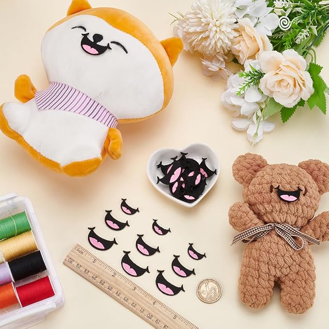 FINGERINSPIRE 30 PCS Felt Mouth for Dolls 3 Size Pink Black Felts Mouths Felts Craft Doll Mouths Safety Felt Mouth for Adults Crafts Puppet Teddy Bear Crochet Stuffies Plush Animals DIY Accessories