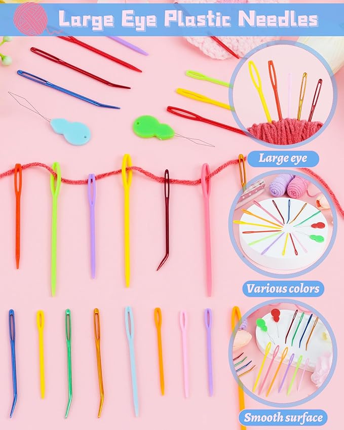 FIVEIZERO 19 Pcs Yarn Needles Set, Assorted Yarn Needles Bent Tapestry Needle Weaving Needle Darning Needles Plastic Needles Large Eye Blunt Knitting Needles for Sewing Crochet 03