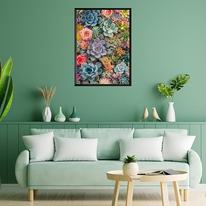 ARPADAMO Square Diamond Art Kits for Adults-Succulent Plants Square Drill Diamond Painting,Square Diamond Art,DIY Flower Gem Art Kits for Adults and Crafts for Gifts and Home Wall Decor 12x16inch