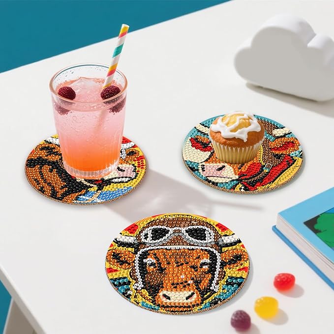 8 Pcs Pilot Diamond Art Coaster Kits with Holder,Diamond Painting Coasters for Adults Beginners,Home Decor Abstract,Fun Gifts for Women