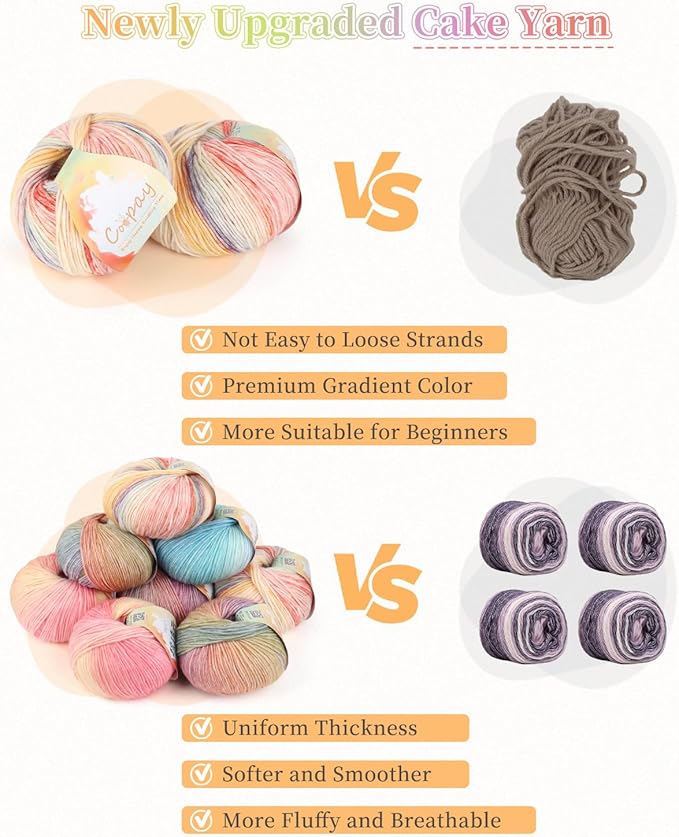 Coopay Yarn for Crocheting Knitting, Gradient Cake Yarns, 2 × 3.53oz - 240yds - 50% Cotton 50% Acrylic Ombre Yarns, Crochet Yarn for Blankets, Shawls, Scarves (201 Sunset)