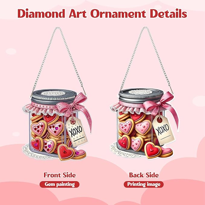 GHHKUD Cookies Gifts Diamond Art Hanging Kit for Adults, DIY Double Sided Diamond Painting Hanging Valentines Kits Adults, Special Shaped Acrylic Ornaments Pendants for Window Home Garden Wall