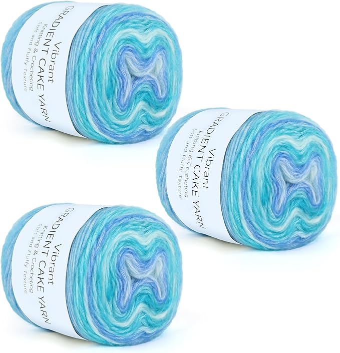 Aeelike Gradient Yarn for Crocheting, 3 Skeins Cake Yarns 100g (3.52 oz) 245m (267 Yards) # 3 Light Weight - Super Soft Ombré Fairyland Yarns for Making Colorful Crafts, Blue Green Gradient