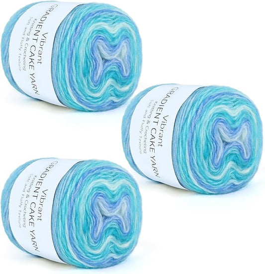 Aeelike Gradient Yarn for Crocheting, 3 Skeins Cake Yarns 100g (3.52 oz) 245m (267 Yards) # 3 Light Weight - Super Soft Ombré Fairyland Yarns for Making Colorful Crafts, Blue Green Gradient