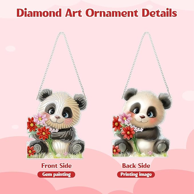 GHHKUD Hanging Diamond Art Panda Pendants Kits, DIY Hanging Decoration Double Sided Animals Diamond Pinting Ornaments for Adults Kids Gifts for Home Decor