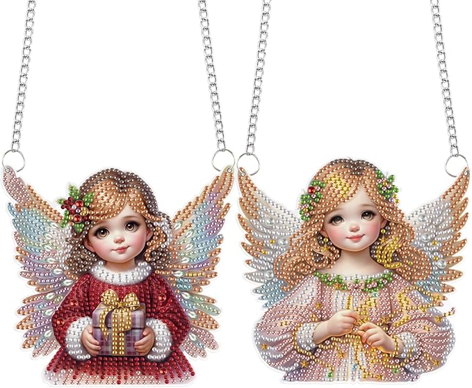 LazyFold 2 Pcs DIY Acrylic Diamond Art Painting Angel Kits Special Shaped Rhinestone 5D Diamond Art Window Pendants Home Garden Wall Hanging Kits Hanging Ornament