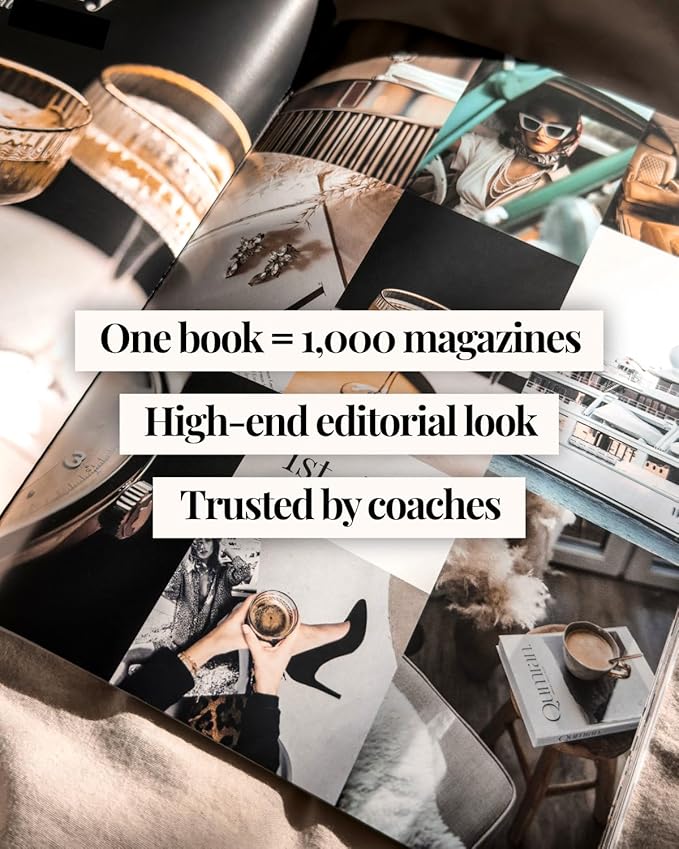 Vision Board Book Magazine for Women - 1000+ Diverse Pictures, Quotes, Self-discovery Exercises | Complete Collage Clip Art Supplies Kit for Adults | Ideal for Vision Mood Board Party & Manifestation