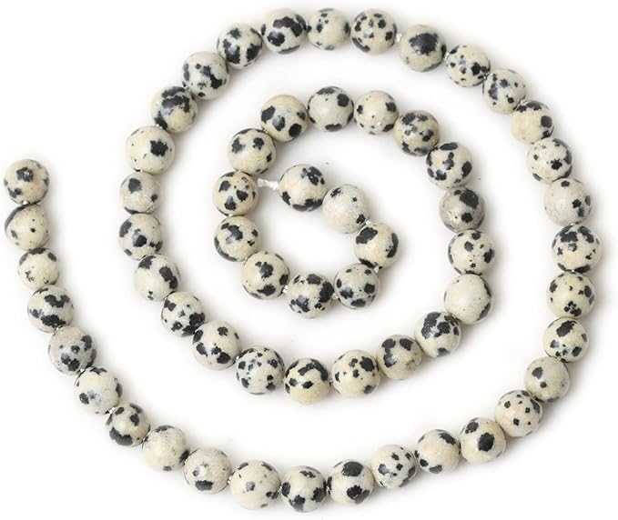 cheavian 60pcs 6mm natural dalmatian stone round loose beads for jewelry making diy findings 1 strand 15"