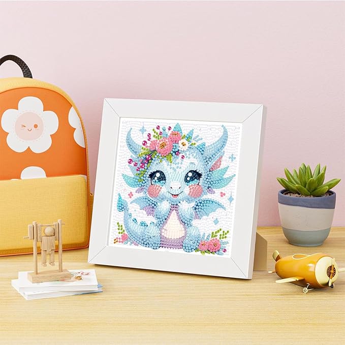 Arttoplus Dragon Diamond Art Kits for Kids 4-6-8-12 with Frame-Animal Diamond Painting Kits for Kids with Frame,Dragon Gem Art Kits for Kid for Gift Home Wall Decoration(7x7inch)