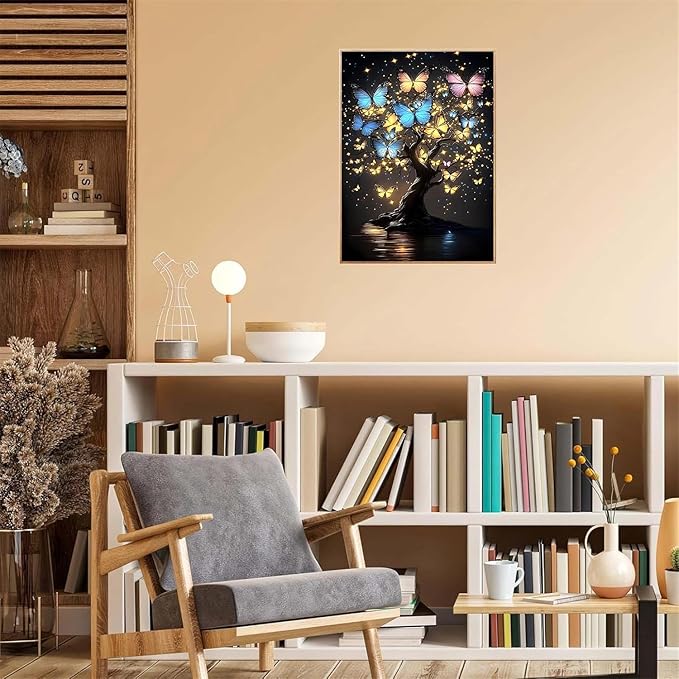 WUDWL Diamond Art Kits for Adults, Butterfly-Tree of Life DIY Modern Diamond Painting Kits 5D Diamond Dots Gem Art Crafts with Tools, Round Full Drill Crafts for Home Wall Decor&Gift-12x16in