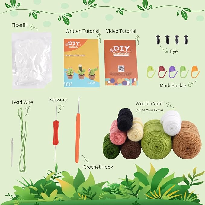 FLORALUNA Crochet Kit for Beginners – DIY Crochet Plants & Succulents Set with Yarn, Hook, Patterns – Make Crochet Hanging Plant Decor, Fake Plants for Home, Gift for Craft Lovers (3 PCS)