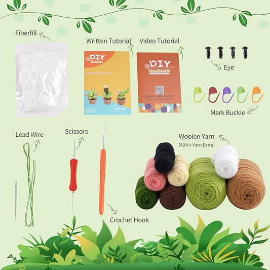 FLORALUNA Crochet Kit for Beginners – DIY Crochet Plants & Succulents Set with Yarn, Hook, Patterns – Make Crochet Hanging Plant Decor, Fake Plants for Home, Gift for Craft Lovers (3 PCS)
