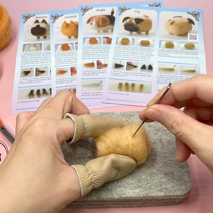 Truslin Needle Felting Kit, DIY Crafts for Adults Women, Hobby Kit with Felting Supplies,Felting Needles, Felting Wool and Tools for Beginners, Adult Craft Kits, Faceless Cat and Dog 4pcs