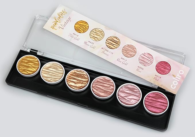 Coliro M780 Artist Mica Pearl Watercolor Paint Set – Vintage Watercolor Set (6 Colors, 30mm)