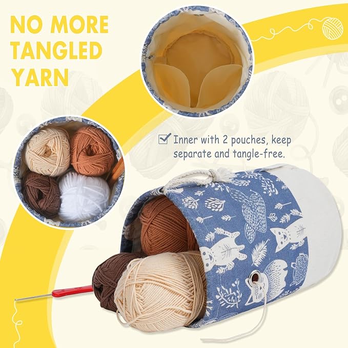Yarn Bag, Small Crochet Bag Organizer, Drawstring Yarn Storage Knitting Bags, Portable Mini Yarn Holder for Crocheting Project, Skein Ball, Needles Accessories