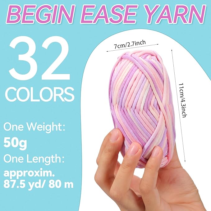 Timgle 32 Pcs Crochet Yarn for Beginners 2100 Yards Cotton for Crocheting and Knitting Soft 24x50g in Total Cotton Nylon Blend Easy Yarn for Knitting Crochet Crafts Project (32 Colors)
