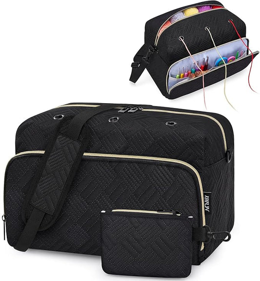IBFUN Crochet Yarn Knitting Bag 2 Pcs Yarn Storage Organizer Crocheting Bags for Beginners with Shoulder Strap for Knit Accessories Needles Hooks