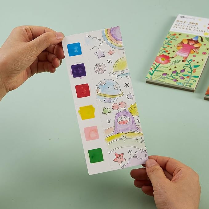 Pocket Watercolor Book Set, Watercolor Painting Book,Watercolor Bookmarks for Kids, Beginning, Students Painters Christmas Gifts (4 PCS)