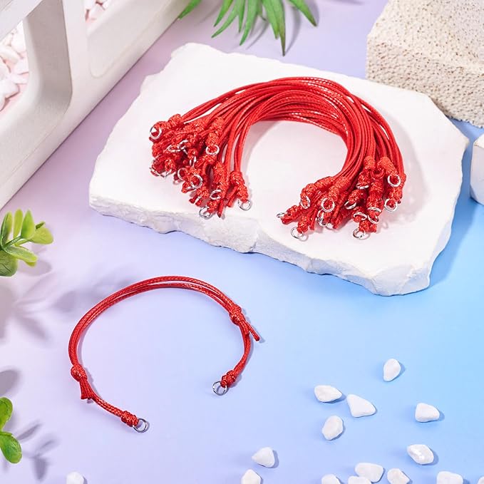 KISSITTY 20pcs Adjustable Bracelet Cords for Connector Charms Waxed Polyester Thread Cord Red Color Half Finished Bracelet for Friendship Bracelets Jewelry Making