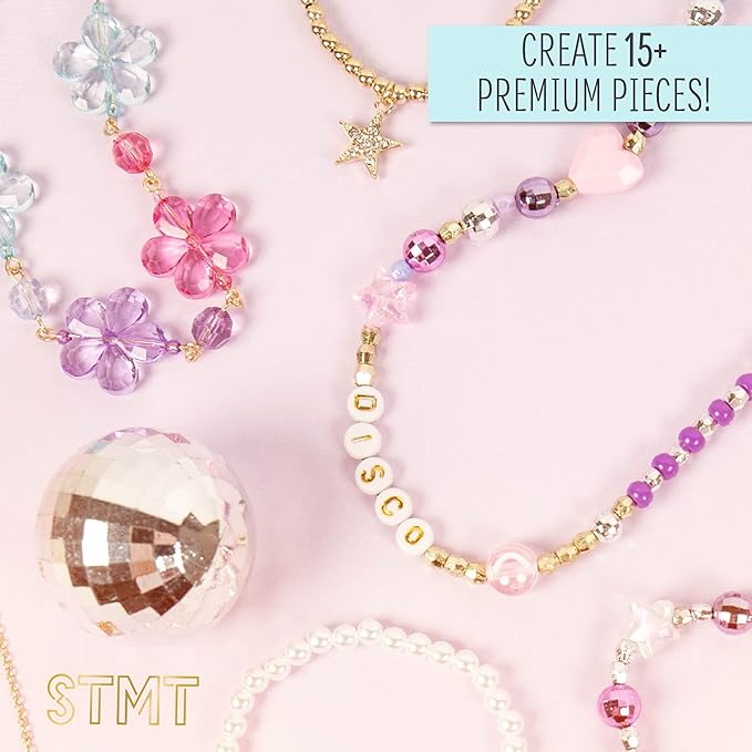 STMT D.I.Y. Glitz ‘N Disco Jewelry Case, Makes Over 15 Accessories, Includes Disco Beads for Bracelets, Charms & Storage, Bracelet Making Kit, Great Gifts for Girls, Jewelry Making Kit for Girls 8-12