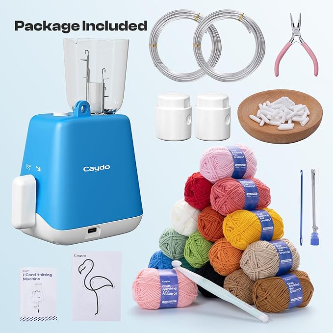 Caydo iCord Maker Kit for Beginners, 92pcs i-Cord Knitting Set for DIY Handicrafts Making, Quickly Knitting iCord with i Cord Knitting Machine Create Pretty Crafts, Ideal Present