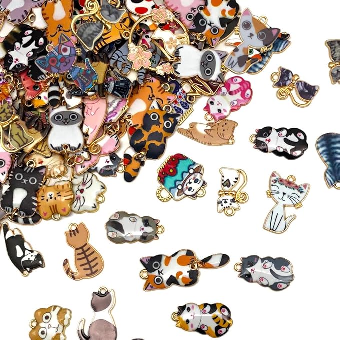 WOCRAFT 120pc Assorted Enamel Bracelet Cat Charms for Jewelry Making Crafts DIY Necklace Bracelet Keychain Crafting Charms Kit (SN815)