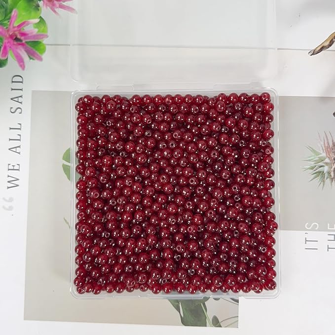 6mm Round Glass Beads for Jewelry Making, 900Pcs Glass Seed Beads for Bracelets, DIY Crafts (Burgundy)