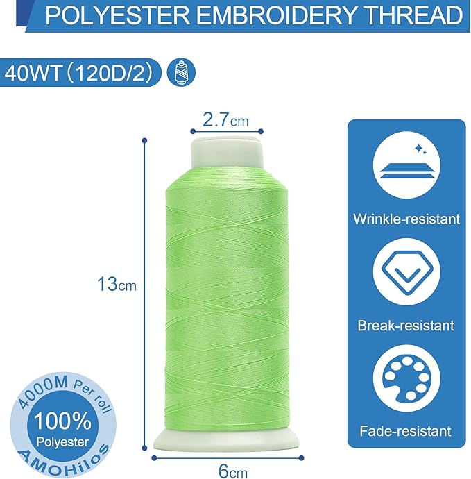 High Tenacity Polyester Embroidery Machine Thread 40WT(120D/2) 4000M Per Spool for Commercial and Domestic Embroidery Machine (Margarita Lime-1748)