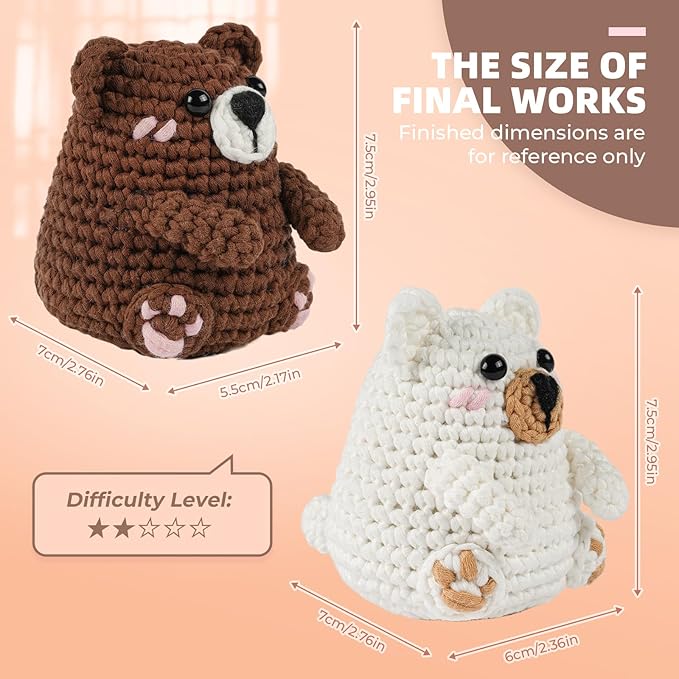 MOREJMTT Crochet Kit for Beginners, Learn to Crochet, Include Easy Knitting Soft Yarn, Step-by-Step Video Tutorial, Hook, Holiday Birthday Gift for Adults (Polar & Brown Bears)