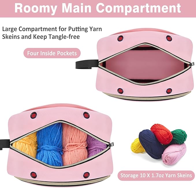 IBFUN Crochet Yarn Knitting Bag 2 Pcs Yarn Storage Organizer Crocheting Bags for Beginners with Hand Wrist for Crochet Accessories Needles Hooks Knitting