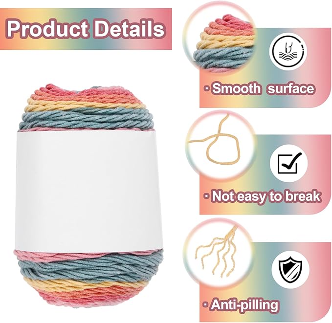 MECCANIXITY Cotton Acrylic Yarn for Crocheting, 422 Yard 5 Ply Soft Gradient Yarn Acrylic 45% Cotton 55% Used for DIY Knitting Blankets Scarves(2 Packx100g,Yellow,Pink,Orange,Red,Blue)