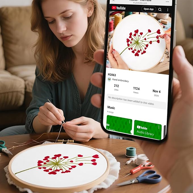 Lover Valentine's Embroidery Kits for Beginners Adults, Heart Shaped Hand Embroidery Kits, Cross Stitch Kits for Adult Anniversary Valentine's Gifts, Entire Set of Embroidery Supplies & Video Tutorial