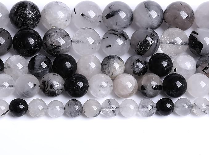 AAA Natural Black Quartz Rutilated Beads Round Loose Beads for Jewelry Making DIY Bracelet 45pcs 8mm Crystal Energy Healing Power Stone (Black Rutilated Quartz Crystal, 8mm)