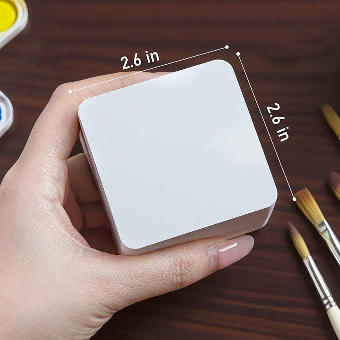 FLUNBRATO Mini Watercolor Paper Pads 80 Sheets,2.6 x 2.6 Inch,100% Cotton Travel Watercolor Sketchbook,Hot Press 140LB 300GSM,Two-Edge Glue Binding Compact Notebook Mixed Media for Painting