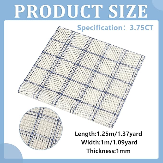 BENECREAT 3.75CT White Blue Blank Rug Hooking Mesh, Hook Rug Canvas Rectangle Rug Woven Mesh Fabric for Embroidery Crafts Decoration DIY Tapestry, 1.3yard x 1yard