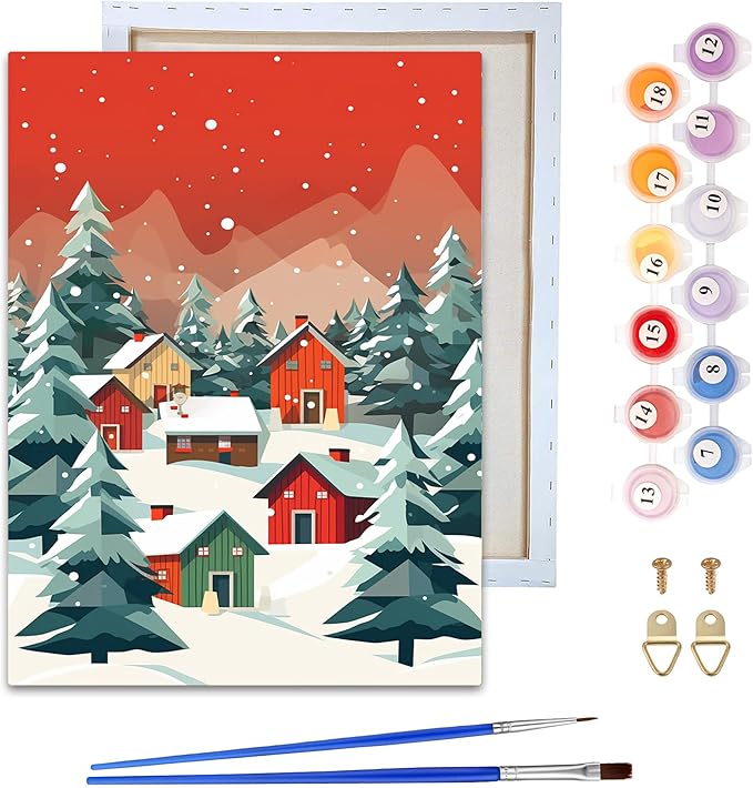 Reofrey Framed Paint by Numbers Kit for Adults & Beginner - 8x12 Inch Canvas Christmas Tree Paint by Numbers - Landscapes Educational & Creative Art Set for Beginners - Perfect for Home Decoration