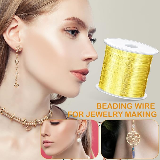 Funrous 5 Rolls 5 Size Jewelry Wire 18, 20, 22, 24, 26 Gauge Copper Wire Kit Jewelry Beading Bendable Craft Metal for Making Crafts, Sculpting with a Pliers(Gold)