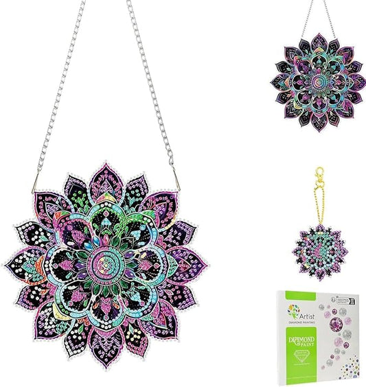 Masendp Mandala Pattern Diamond Painting Hanging Decor Kit, DIY Special-Shaped Rhinestone Window Hanging Kit, Suitable for Home and Garden Wall Decoration Gifts