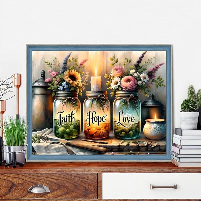 Fotasmua DIY Wishing Bottle Paint by Numbers for Adults Beginner, Faith, Hope, Love Paint by Numbers on Canvas, Easy Color Acrylic Painting by Number Kits for Offices and Home Wall Decor 16 X 20 Inch
