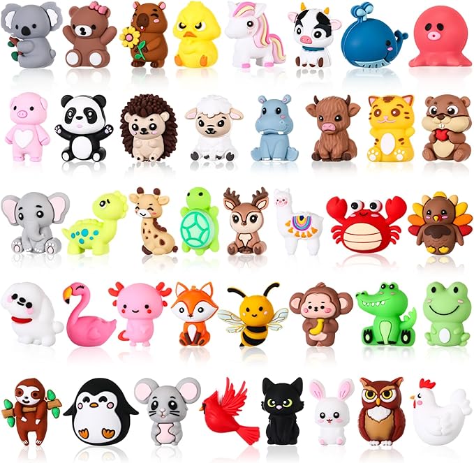 40 Pcs 3D Silicone Focal Beads Pens Beads Bulk for Beadable Keychain DIY Crafts Necklace Bracelet Phone Chain Charms Jewelry Making (Animal)